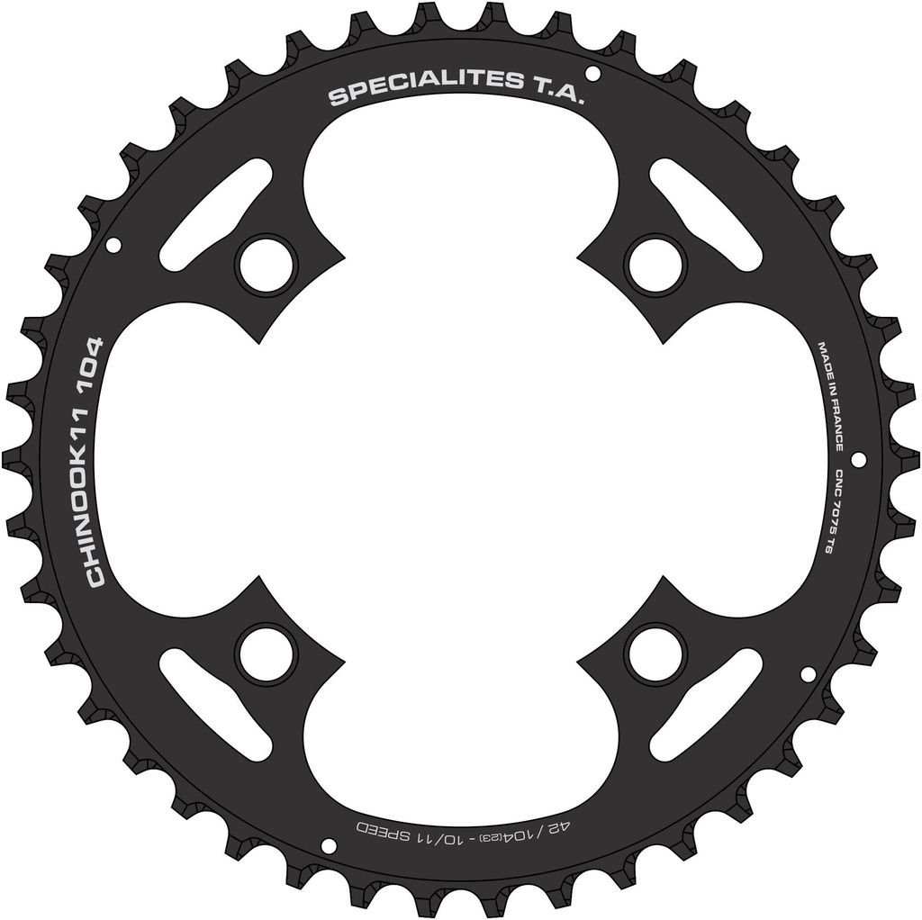 SPECIALITES TA CHAINRING CHINOOK (10S/11S) PITCH 104 OUTER 23MM SPIDER WIDTH BLACK MATT (ATB 4-ARM)