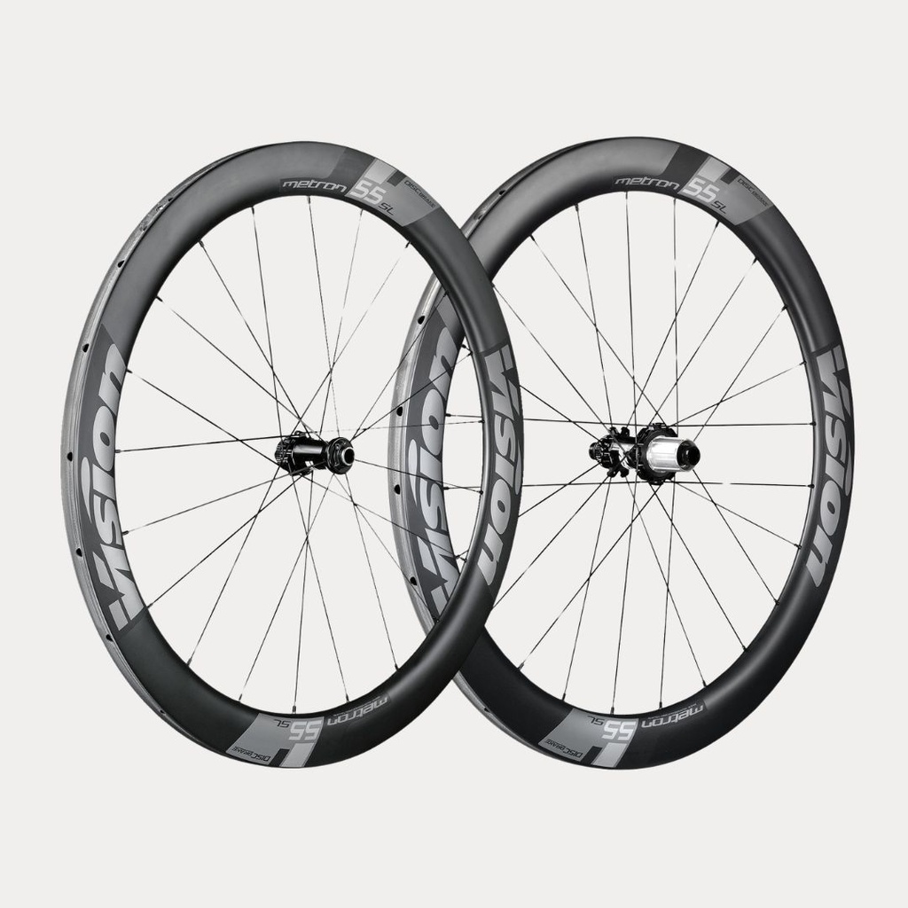 PAIRE DE ROUES VISION METRON 55 SL DISC CL SHIMANO 11 (TUBULAIRE) CARBONE/GRIS