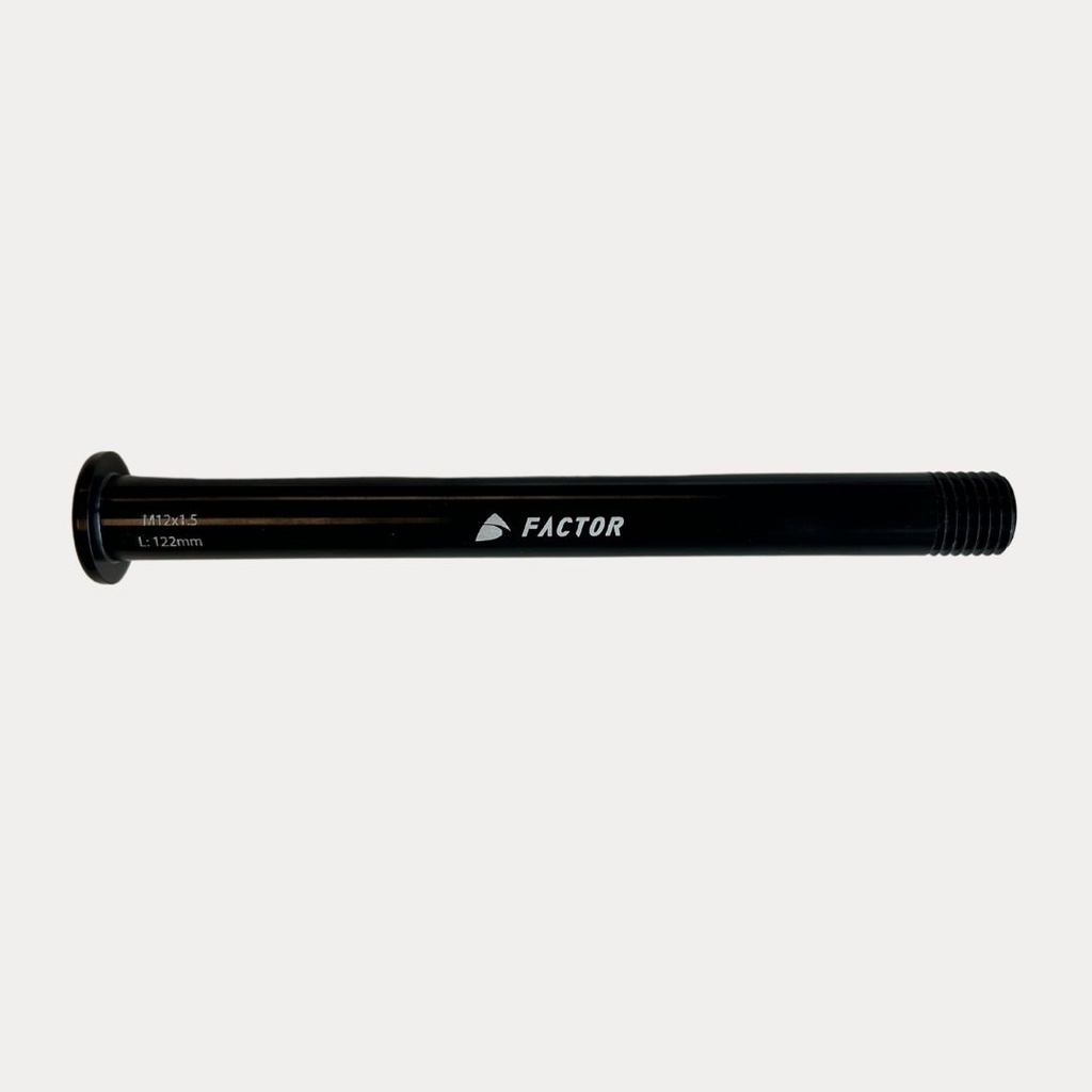BLACK INC ACCESSOIRES THRU AXLE M12 X 1.5 X 122MM FRONT  - AL7075-T6 - BLACK ANODIZED LASER ETCHING LOGO