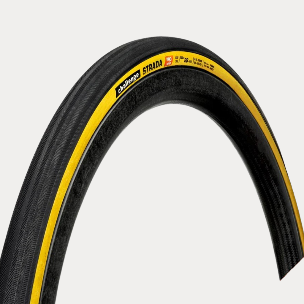 CHALLENGE PNEU EXTÉRIEUR ROUTE STRADA {PRO} {CL} (TUBE OUVERT) NOIR/BEIGE